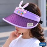 Colorful kids sun visor caps featuring dinosaur and bunny characters with mesh brims - view 2