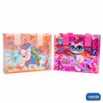 Two Vest Premium Bags side by side featuring a colorful unicorn and a pink cat with glasses illustration.