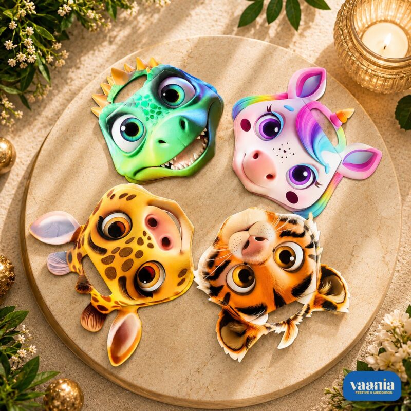 Four Cute Animal Face Diary notebooks featuring a green dragon, colorful unicorn, spotted giraffe, and striped tiger.