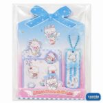 A packaged set of light blue and pink cat-themed sticky notes and a bookmark titled Mihis Mews and Marie.