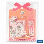 A packaged set of light blue and pink cat-themed sticky notes and a bookmark titled Mihis Mews and Marie. - view 3