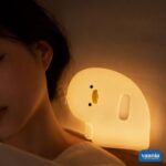 A glowing Why Duck Silicone Night Lamp resting inside a warm arched wall niche. - view 4