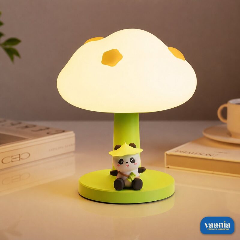 A Cloud PoPo Panda Silicone Night Lamp showing a glowing white cloud top and a small panda on a green base.