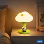 A Cloud PoPo Panda Silicone Night Lamp showing a glowing white cloud top and a small panda on a green base. - view 5