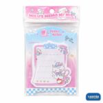 A pack of pink rocking-horse shaped Sticky Notes featuring a white kitten with a bow and flowers. - view 2